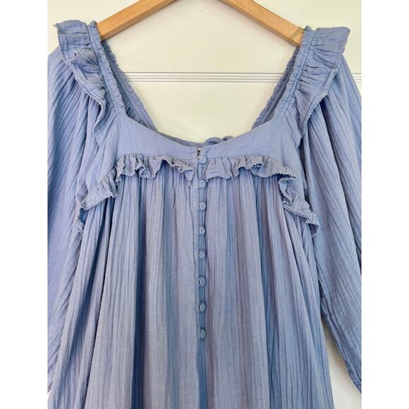 Apiece Apart Blue Cotton Gauze Ruffle Dress -- Size XS/S - Picture 3 of 5